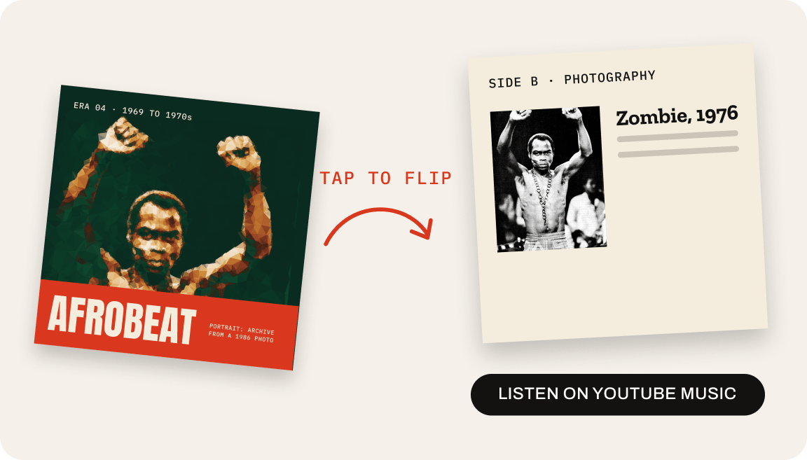 An album front and its back, Side B, with a photograph of Fela Kuti